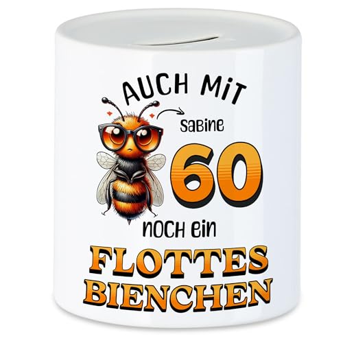 Kiddle-Design Personalisierte Spardose 60. Geburtstag - Flottes Bienchen ist 60-60ter Geburtstag Lustiges Geldgeschenk Frau Frauen - Sparschwein zum Geburtstag Kiddle-Design Personalisierte Spardose 60. Geburtstag - Flottes Bienchen ist 60-60ter Geburtstag Lustiges Geldgeschenk Frau Frauen - Sparschwein zum Geburtstag von Kiddle-Design