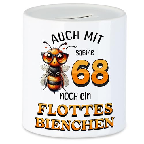 Kiddle-Design Personalisierte Spardose 68. Geburtstag - Flottes Bienchen ist 68-68ter Geburtstag Lustiges Geldgeschenk Frau Frauen - Sparschwein zum Geburtstag von Kiddle-Design
