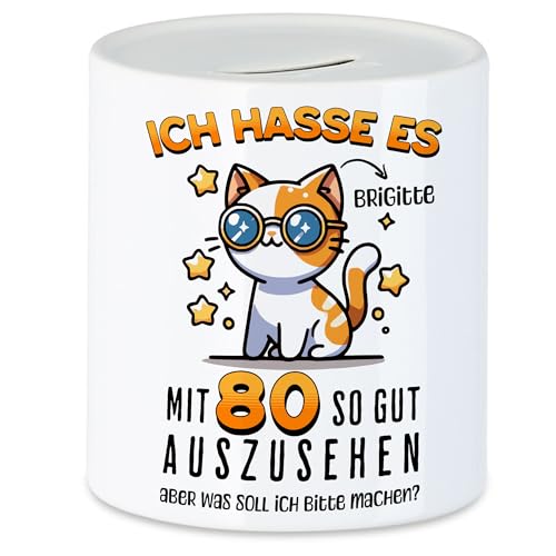 Kiddle-Design Personalisierte Spardose 80. Geburtstag - Ich Hasse es mit 80 so gut auszusehen - 80ter Geburtstag lustiges Geschenk Frau Frauen - Sparschwein Geldgeschenk von Kiddle-Design