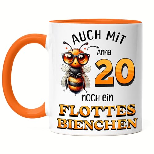 Kiddle-Design Personalisierte Tasse 20. Geburtstag - Flottes Bienchen ist 20-20ter Geburtstag Lustiges Geschenk Frau Frauen - Tasse Orange von Kiddle-Design