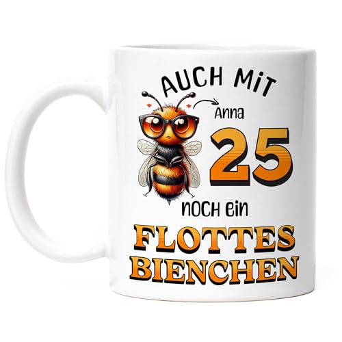 Kiddle-Design Personalisierte Tasse 25. Geburtstag - Flottes Bienchen ist 25-25ter Geburtstag Lustiges Geschenk Frau Frauen - Tasse Weiß Kiddle-Design Personalisierte Tasse 25. Geburtstag - Flottes Bienchen ist 25-25ter Geburtstag Lustiges Geschenk Frau Frauen - Tasse Weiß von Kiddle-Design