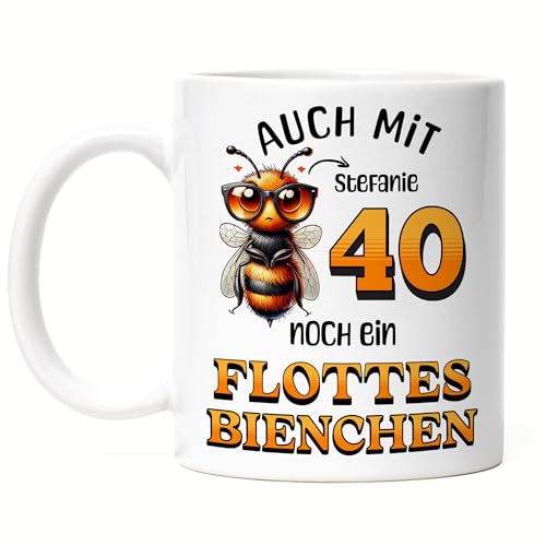 Kiddle-Design Personalisierte Tasse 40. Geburtstag - Flottes Bienchen ist 40-40ter Geburtstag Lustiges Geschenk Frau Frauen - Tasse Weiß von Kiddle-Design