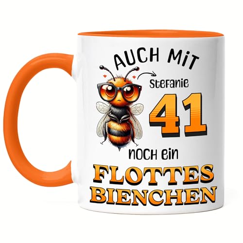 Kiddle-Design Personalisierte Tasse 41. Geburtstag - Flottes Bienchen ist 41-41ter Geburtstag Lustiges Geschenk Frau Frauen - Tasse Orange Kiddle-Design Personalisierte Tasse 41. Geburtstag - Flottes Bienchen ist 41-41ter Geburtstag Lustiges Geschenk Frau Frauen - Tasse Orange von Kiddle-Design