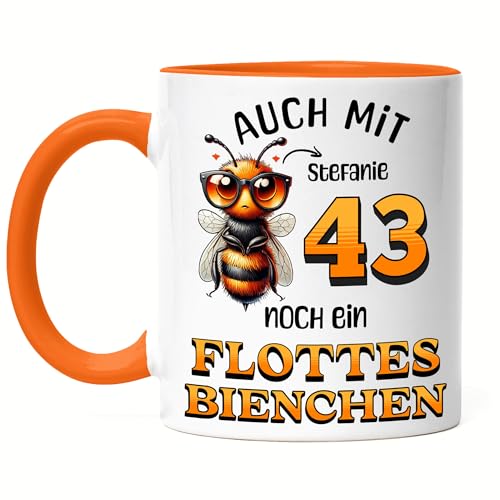 Kiddle-Design Personalisierte Tasse 43. Geburtstag - Flottes Bienchen ist 43-43ter Geburtstag Lustiges Geschenk Frau Frauen - Tasse Orange von Kiddle-Design