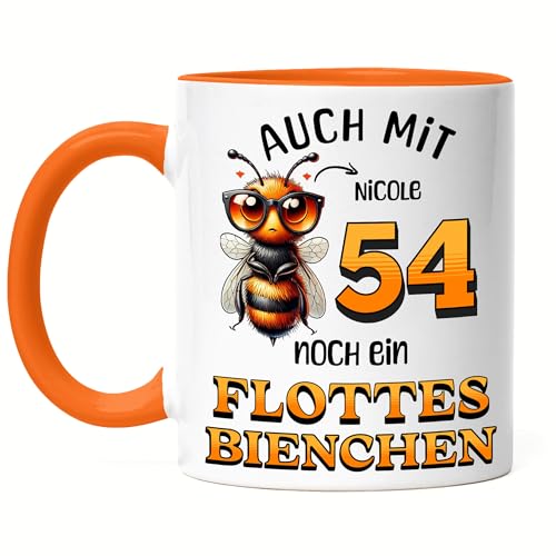 Kiddle-Design Personalisierte Tasse 54. Geburtstag - Flottes Bienchen ist 54-54ter Geburtstag Lustiges Geschenk Frau Frauen - Tasse Orange von Kiddle-Design