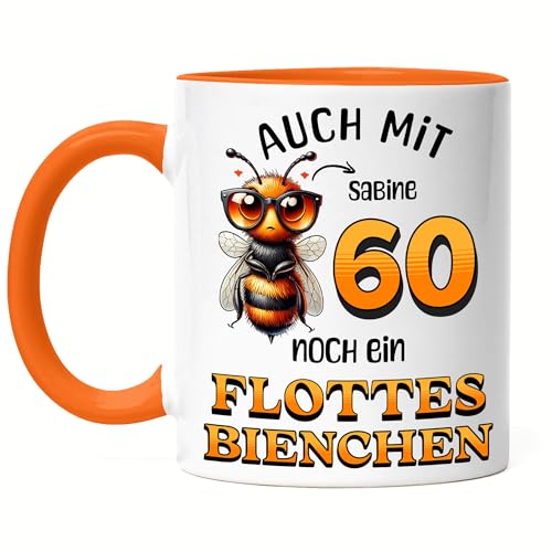 Kiddle-Design Personalisierte Tasse 60. Geburtstag - Flottes Bienchen ist 60-60ter Geburtstag Lustiges Geschenk Frau Frauen - Tasse Orange von Kiddle-Design