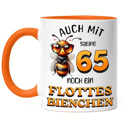 Kiddle-Design Personalisierte Tasse 65. Geburtstag - Flottes Bienchen ist 65-65ter Geburtstag Lustiges Geschenk Frau Frauen - Tasse Orange von Kiddle-Design