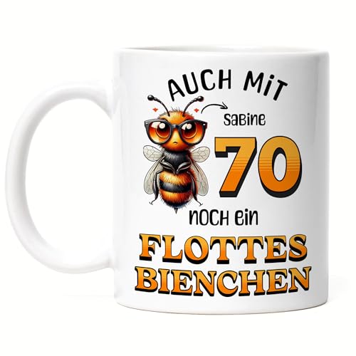 Kiddle-Design Personalisierte Tasse 70. Geburtstag - Flottes Bienchen ist 70-70ter Geburtstag Lustiges Geschenk Frau Frauen - Tasse Weiß von Kiddle-Design