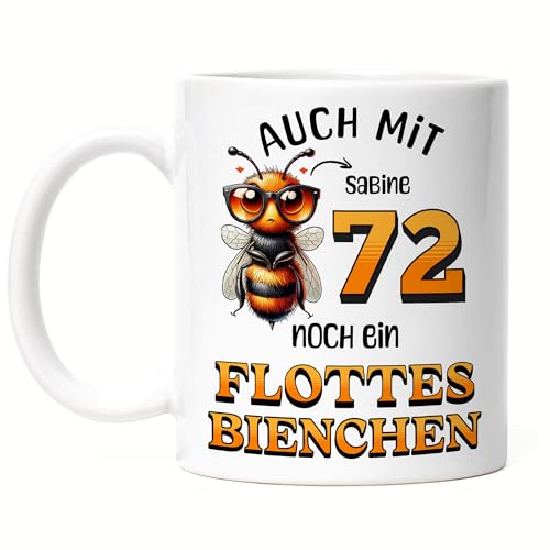 Kiddle-Design Personalisierte Tasse 72. Geburtstag - Flottes Bienchen ist 72-72ter Geburtstag Lustiges Geschenk Frau Frauen - Tasse Weiß von Kiddle-Design