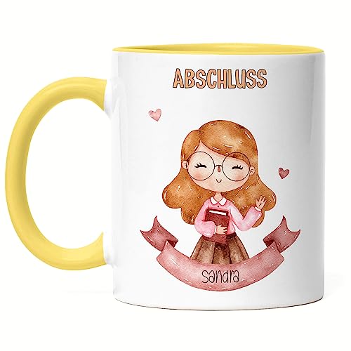 Kiddle-Design Personalisierte Tasse Gelb Abschluss mit Name | Zum Abitur 2024 Bachelor Master | Graduation Gift | Studienabschluss Tasse von Kiddle-Design