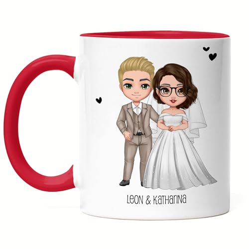 Kiddle-Design Personalisierte Tasse Rot zur Hochzeit | Geldgeschenk zur Hochzeit mit Namen | Brautpaar Geschenkidee Paar Hochzeitstag Hochzeitsgeschenk von Kiddle-Design