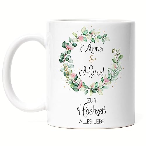 Kiddle-Design Personalisiertes Hochzeitsgeschenk Tasse Geschenk zur Hochzeit Gastgeschenk individuell mit Namen Brautpaar von Kiddle-Design