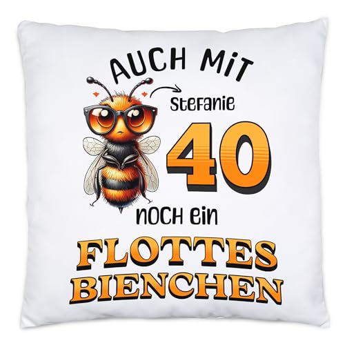 Kiddle-Design Personalisiertes Kissen 40. Geburtstag - Flottes Bienchen ist 40-40ter Geburtstag Lustiges Geschenk Frau Frauen - Kissen 40x40cm inkl. Füllung von Kiddle-Design