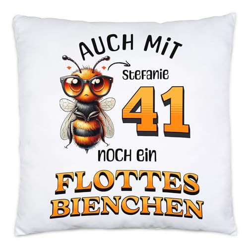 Kiddle-Design Personalisiertes Kissen 41. Geburtstag - Flottes Bienchen ist 41-41ter Geburtstag Lustiges Geschenk Frau Frauen - Kissen 40x40cm inkl. Füllung von Kiddle-Design