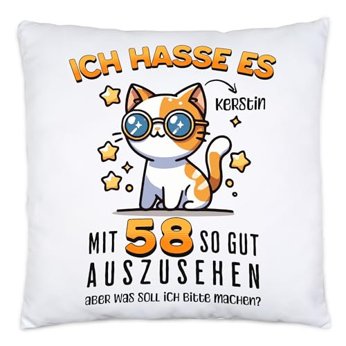Kiddle-Design Personalisiertes Kissen 58. Geburtstag - Ich Hasse es mit 58 so gut auszusehen - 58ter Geburtstag lustiges Geschenk Frau Frauen - Kissen inkl. Füllung, 40x40cm von Kiddle-Design