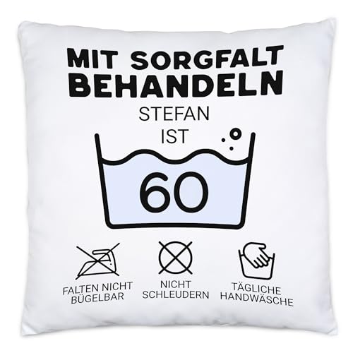 Kiddle-Design Personalisiertes Kissen 60. Geburtstag - Mit Sorgfalt behandeln das Gute Stück ist 60-60ter Geburtstag Lustiges Geschenk Mann Frau, Kissen inkl. Füllung von Kiddle-Design