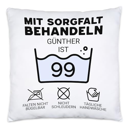 Kiddle-Design Personalisiertes Kissen 99. Geburtstag - Mit Sorgfalt behandeln das Gute Stück ist 99-99ter Geburtstag Lustiges Geschenk Mann Frau, Kissen inkl. Füllung von Kiddle-Design
