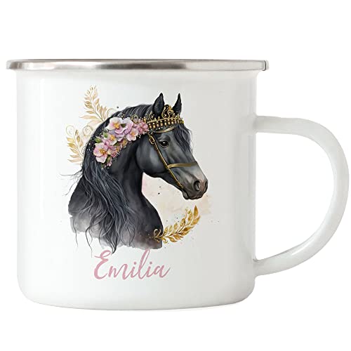 Kiddle-Design Pferde Emaille Tasse Personalisiert Mädchen Kindertasse Becher Kinder Pony Pferdemädchen Geschenk Namenstasse Namen Pferdemotiv von Kiddle-Design