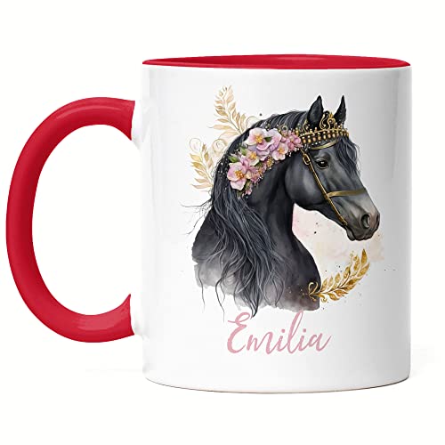 Kiddle-Design Pferde Tasse Rot Personalisiert Mädchen Kindertasse Becher Kinder Pony Pferdemädchen Geschenk Namenstasse mit Namen Pferdemotiv von Kiddle-Design