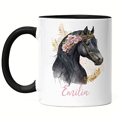 Kiddle-Design Pferde Tasse Schwarz Personalisiert Mädchen Kindertasse Becher Kinder Pony Pferdemädchen Geschenk Namenstasse mit Namen Pferdemotiv von Kiddle-Design