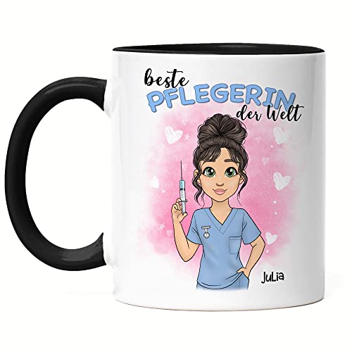 Kiddle-Design Pflegerin Tasse Schwarz Personalisiert MFA Krankenschwester Schwester Pflegekraft Heldin Kollegin Freundin Danke Sagen Dankeschön Geschenk von Kiddle-Design