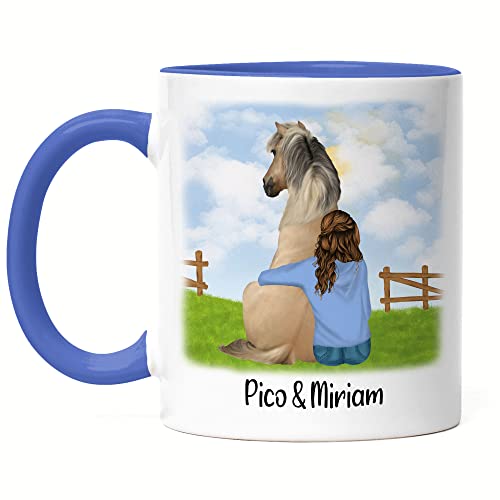 Kiddle-Design Reiterin Tasse Blau Personalisiert Pferd Pony Pferdeliebhaber Geschenke Pferdebesitzer Pferdetasse Pferdemotiv Mädchen Reiter Geschenk Pferdezubehör von Kiddle-Design