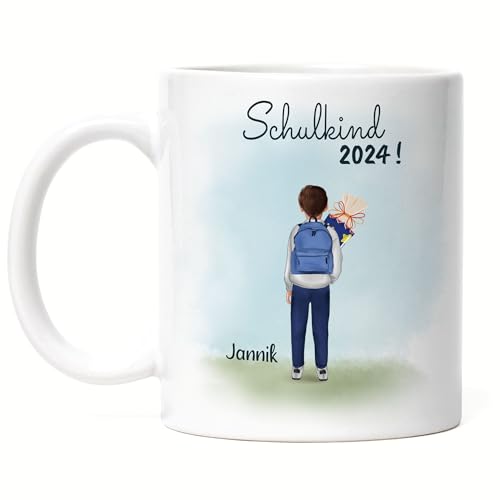 Kiddle-Design Schulkind 2024 Tasse Junge Mädchen Personalisiert Einschulung Schuleinführung Geschenk Einschulungsgeschenk mit Name & Spruch von Kiddle-Design