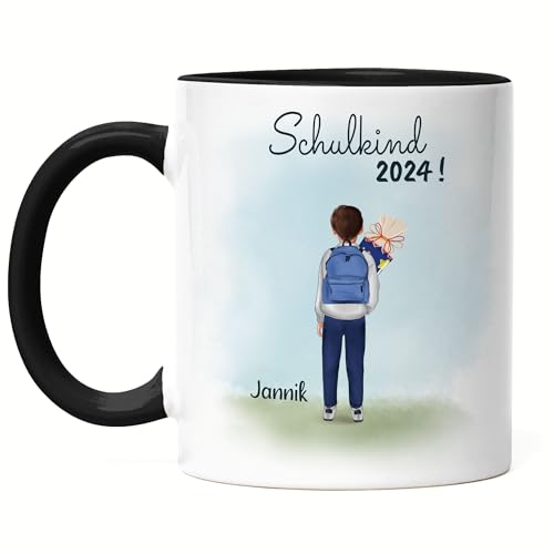 Kiddle-Design Schulkind 2024 Tasse Schwarz Junge Mädchen Personalisiert Einschulung Schuleinführung Geschenk Einschulungsgeschenk Name & Spruch von Kiddle-Design