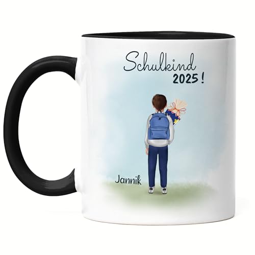 Kiddle-Design Schulkind 2025 Tasse Schwarz Junge Mädchen Personalisiert Einschulung Schuleinführung Geschenk Einschulungsgeschenk Name & Spruch von Kiddle-Design