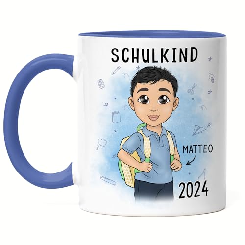 Kiddle-Design Schulkind 2024 Tasse Blau Personalisiertes Geschenk zum Schulanfang Junge Einschulungsgeschenk Jungs Erster Schultag Geschenkidee von Kiddle-Design