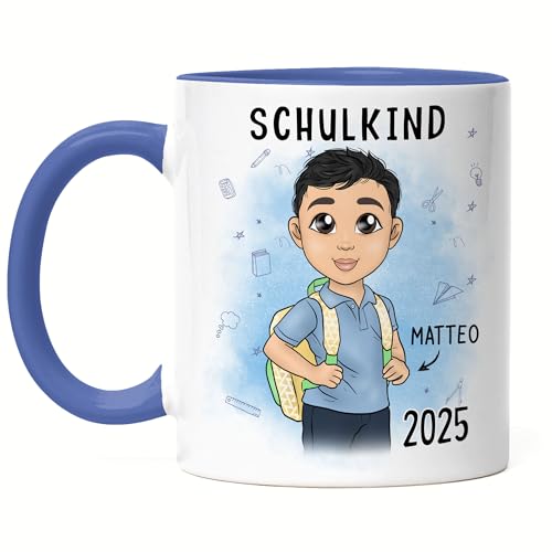 Kiddle-Design Schulkind 2025 Tasse Blau Personalisiertes Geschenk zum Schulanfang Junge Einschulungsgeschenk Jungs Erster Schultag Geschenkidee von Kiddle-Design