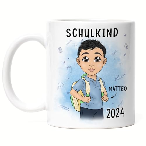 Kiddle-Design Schulkind 2024 Tasse Personalisiertes Geschenk zum Schulanfang Junge Einschulungsgeschenk Jungs Erster Schultag Geschenkidee von Kiddle-Design