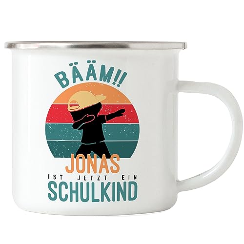 Kiddle-Design Schulkind Emaille Tasse Junge Bääm Schulind Personalisiert Einschulung Schuleinführung Geschenk Einschulungsgeschenk Lustig von Kiddle-Design