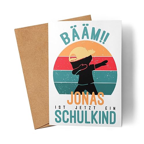 Kiddle-Design Schulkind Karte Junge Bääm Schulind Personalisiert Einschulung Schuleinführung Geschenk Einschulungsgeschenk Einschulungskarte von Kiddle-Design