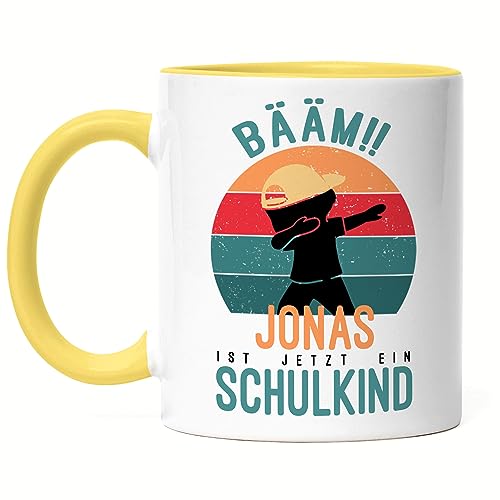 Kiddle-Design Schulkind Tasse Gelb Junge Bääm Schulind Personalisiert Einschulung Schuleinführung Geschenk Einschulungsgeschenk Lustig von Kiddle-Design