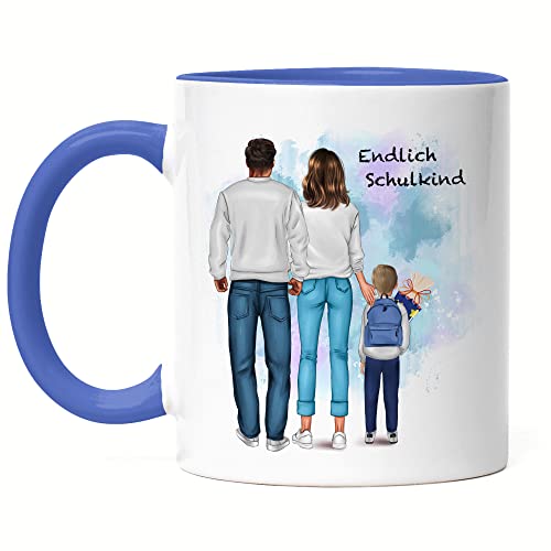 Kiddle-Design Schulkind & Eltern Tasse Blau Personalisiert Einschulung 2024 Schuleinführung Geschenk Junge Mädchen Einschulungsgeschenk Name von Kiddle-Design