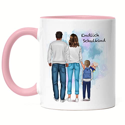 Kiddle-Design Schulkind & Eltern Tasse Rosa Personalisiert Einschulung 2025 Schuleinführung Geschenk Junge Mädchen Einschulungsgeschenk Name von Kiddle-Design