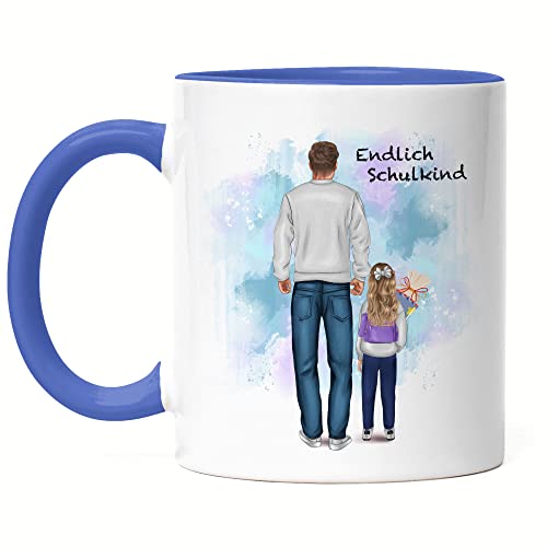 Kiddle-Design Schulkind & Papa Tasse Blau Personalisiert Einschulung 2024 Schuleinführung Geschenk Junge Mädchen Einschulungsgeschenk Name von Kiddle-Design