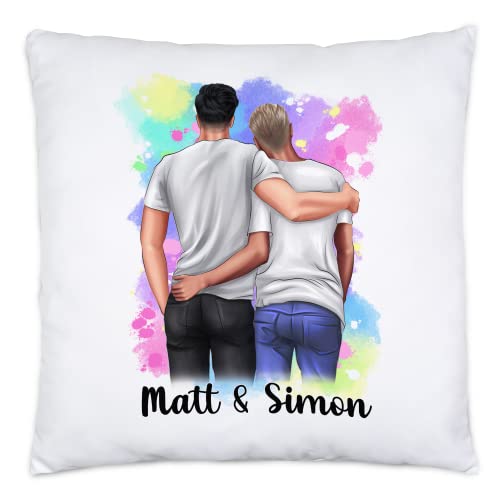 Kiddle-Design Schwules Pärchen Kissen inkl. Füllung | Personalisiert LGBT Paar Gay Couple Geschenk Namen Pride Week Rainbow 40x40cm von Kiddle-Design