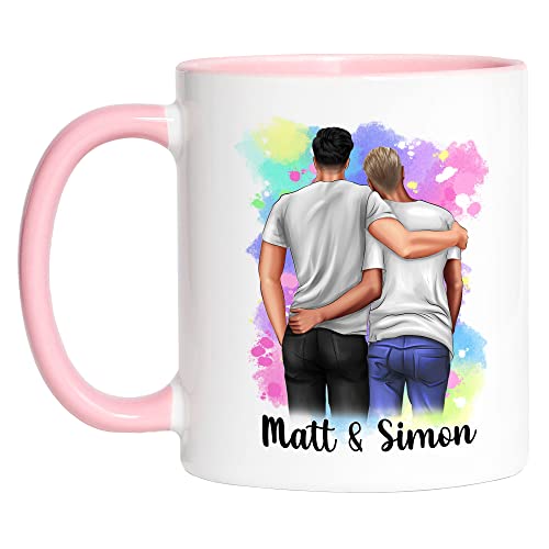 Kiddle-Design Schwules Pärchen Tasse Rosa Personalisiert LGBT Paar Gay Couple Geschenk mit Namen Pride Week Rainbow Kaffeetasse von Kiddle-Design