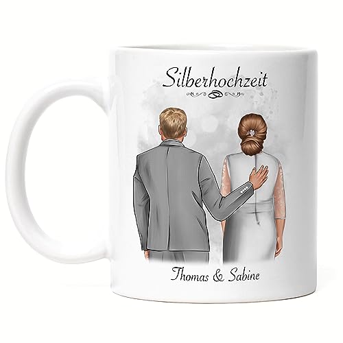 Kiddle-Design Silberhochzeit Tasse Personalisiert Silberne Hochzeit Bild Geschenk Hochzeitstag 25. Hochzeitstag Jubiläum für Paare von Kiddle-Design