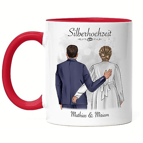 Kiddle-Design Silberhochzeit Tasse Rot Personalisiert Silberne Hochzeit Bild Hochzeitstag Geschenk 25. Hochzeitstag Jubiläum für Paare von Kiddle-Design