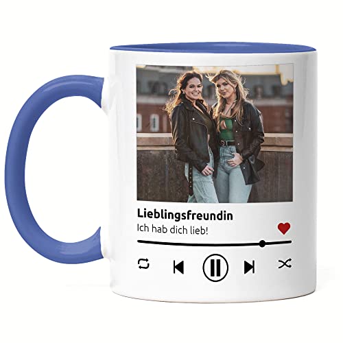 Kiddle-Design Song Cover Tasse Blau Foto Playlist Musikbild Personalisiertes Geschenk Bild im Spotify Musik Cover Design Fotogeschenke Beste Freundin von Kiddle-Design