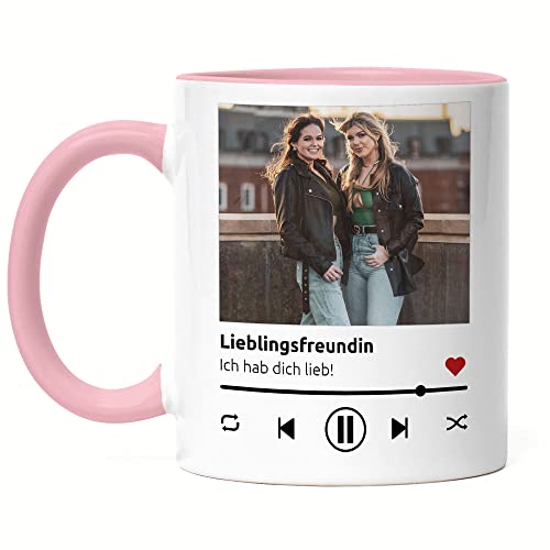 Kiddle-Design Song Cover Tasse Rosa Foto Playlist Musikbild Personalisiertes Geschenk Bild im Spotify Musik Cover Design Fotogeschenke Beste Freundin von Kiddle-Design