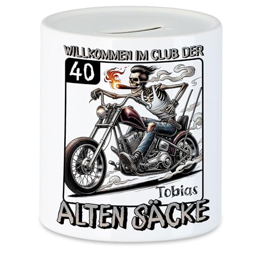 Kiddle-Design Spardose zum 40. Geburtstag Personalisiert, Club der Alten Säcke 40, 40ter Geburtstag Lustiges Biker Motorrad Geschenk, Sparbüchse Sparschwein von Kiddle-Design