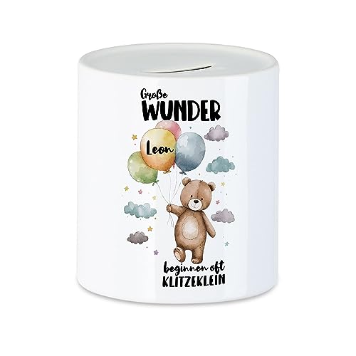 Kiddle-Design Spardose zur Geburt Bär Geldgeschenk zur Geburt Junge Mädchen Geschenk Personalisiert mit Name Geburtskarte Baby Sparbüchse von Kiddle-Design