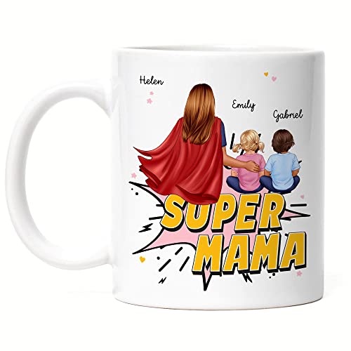 Kiddle-Design Super Mama Personalisierte Tasse zum Muttertag Geschenk für Mama Mutter Geburtstag Muttertag mit Baby Kind von Kiddle-Design