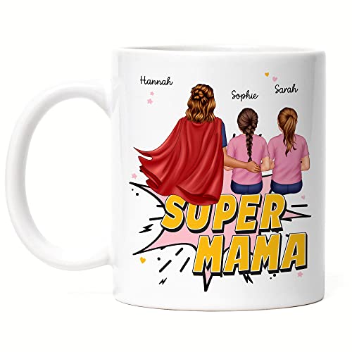 Kiddle-Design Super Mama Personalisierte Tasse zum Muttertag Geschenk für Mama Mutter Geburtstag Muttertag mit Tochter Sohn Kindern von Kiddle-Design