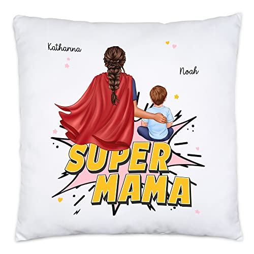 Kiddle-Design Super Mama Personalisiertes Kissen Mama Mutter Geburtstag Muttertag mit Sohn Tochter Baby von Kiddle-Design