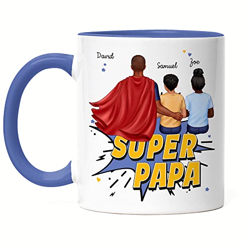 Kiddle-Design Super Papa Personalisierte Tasse Blau zum Vatertag Geschenk für Papa Vater Geburtstag Vatertagsgeschenk mit Tochter Sohn Kindern von Kiddle-Design